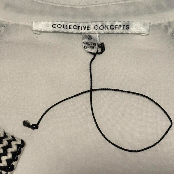 Collective Concepts Rayon Tunic Top Small Boho Chevron Trim Sheer 3/4 Sleeve - Picture 4 of 5